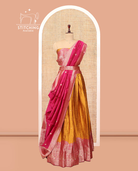 Yellow-Pink Banaras Half-Saree