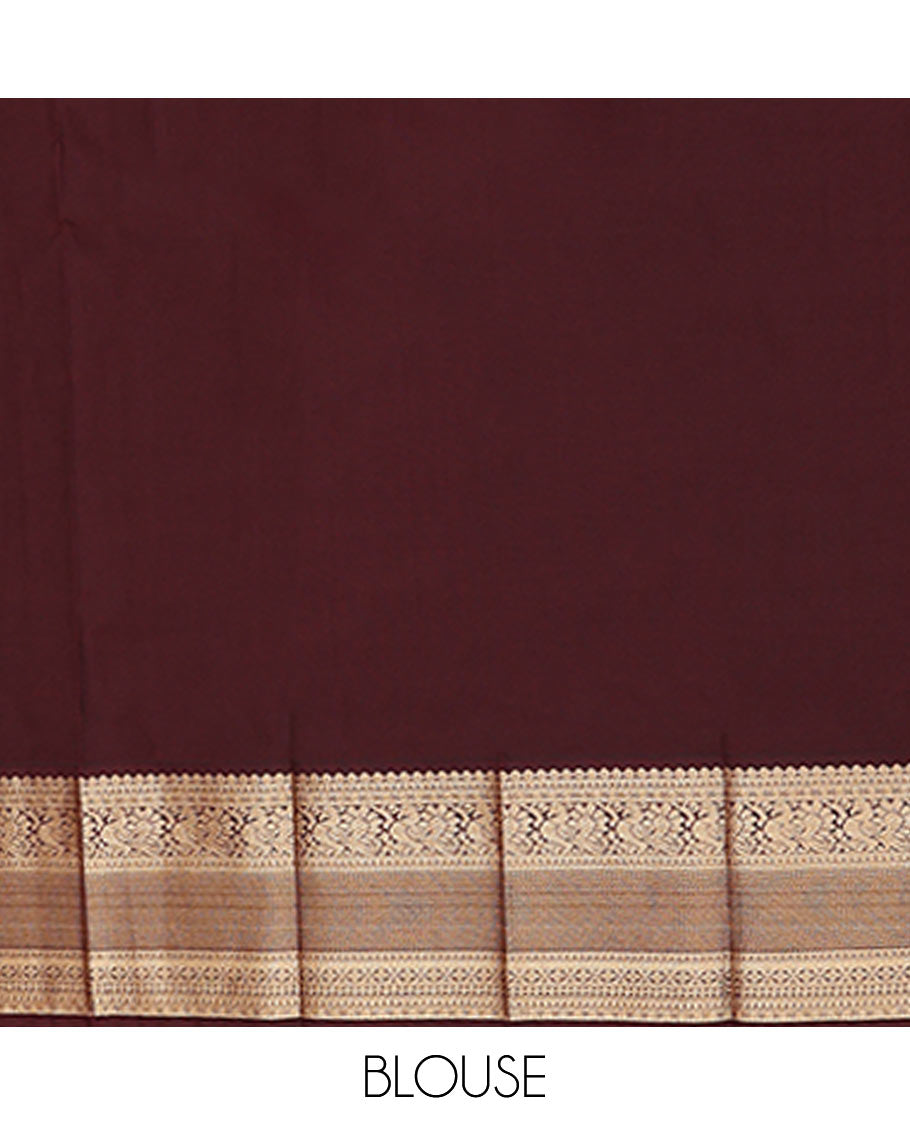 Orange zari buttas budget silk saree, contrast traditional zari design border, and jaal pallu