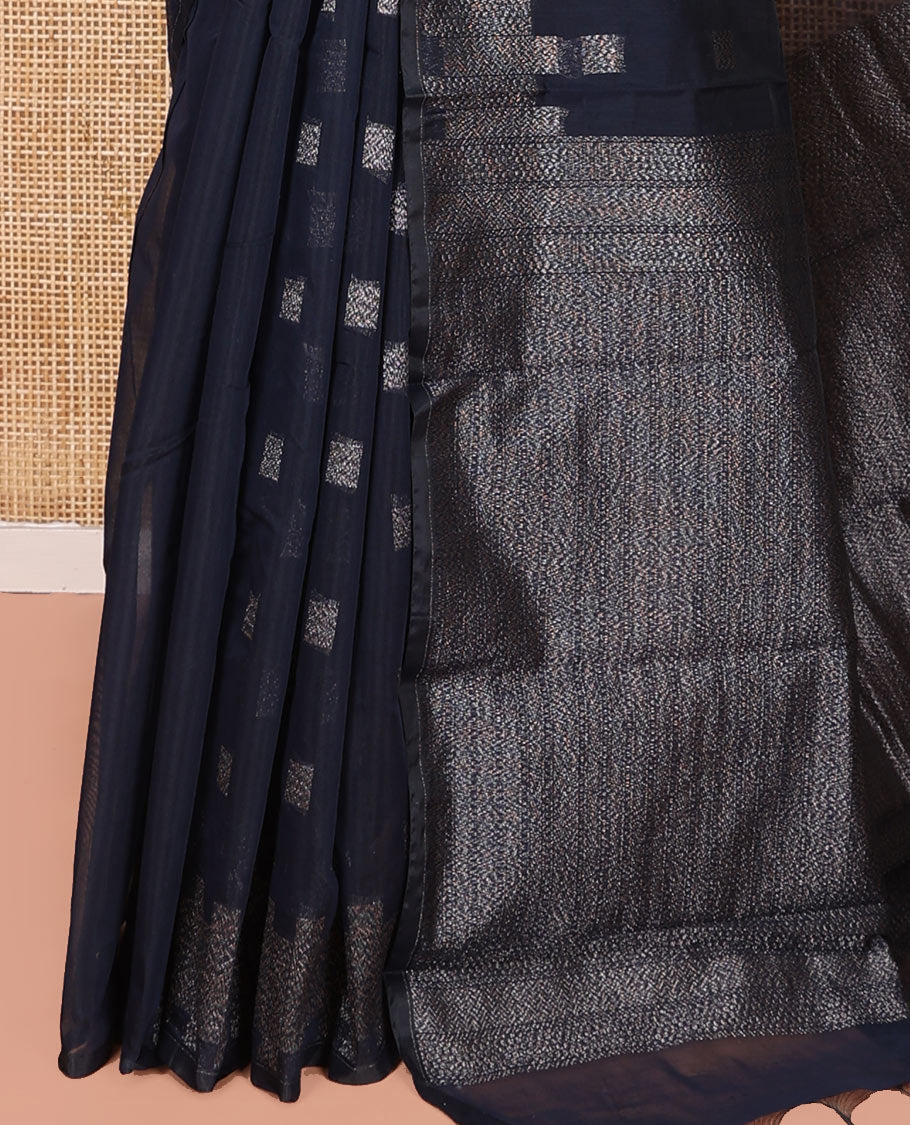 Blue Semi-Silk Cotton Saree, Detailed with Buttas on Its Body, Highlighted by a Zari Geometric Border, Gleaming Zari Decked Up Pallu, and Paired with a Matching Blouse
