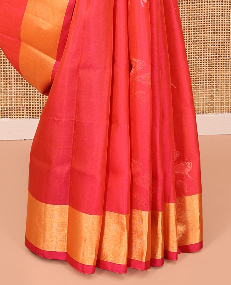 Pink Mayuri Lite Silk Mix Saree, Sparsely Woven with Zari Buttas on Its Body, Highlighted by Zari Bavanji Border, Complemented by a Contrast Pallu of Intricate Designs, and Paired with a Contrast Blouse