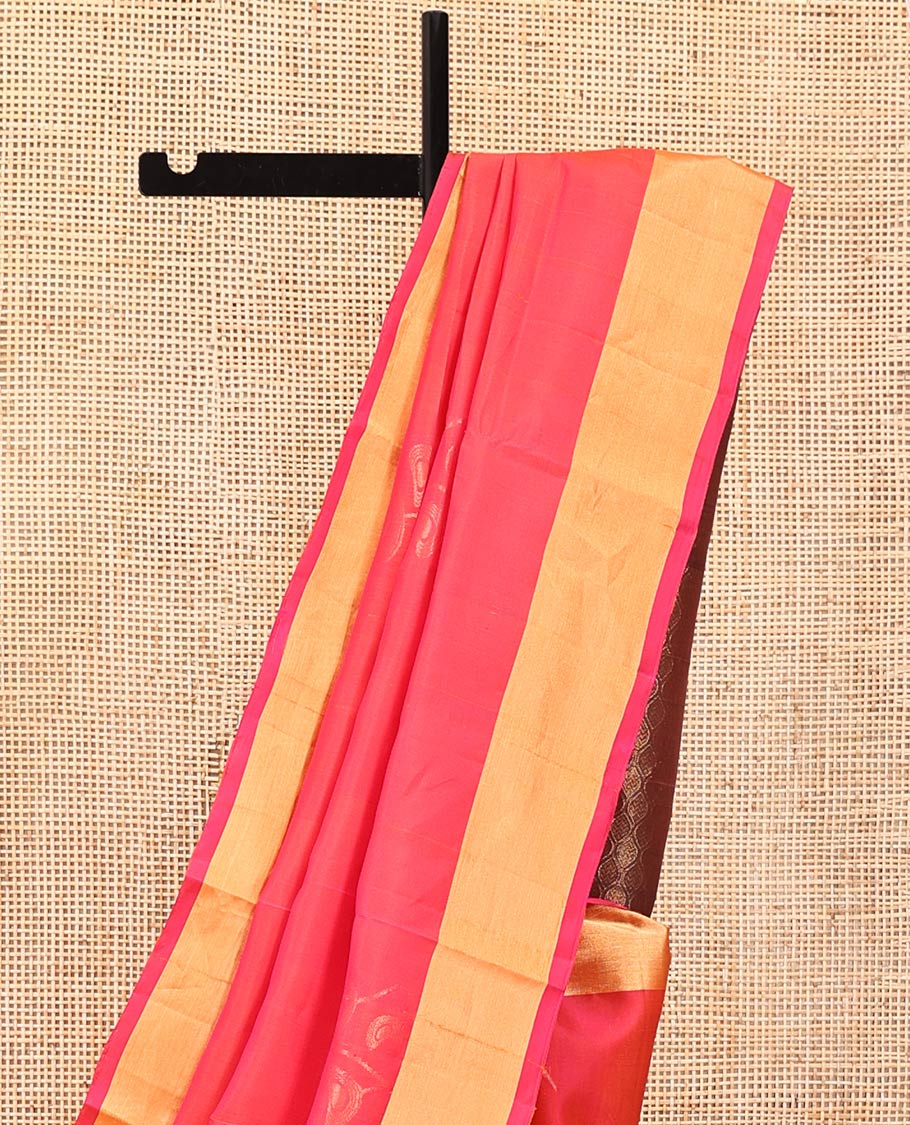 Pink Mayuri Lite Silk Mix Saree, Sparsely Woven with Zari Buttas on Its Body, Highlighted by Zari Bavanji Border, Complemented by a Contrast Pallu of Intricate Designs, and Paired with a Contrast Blouse