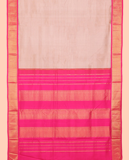 Peach Plain Nine-Yard Pure Silk Saree