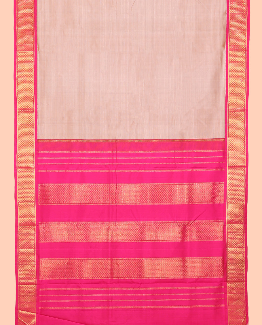 Peach Plain Nine-Yard Pure Silk Saree