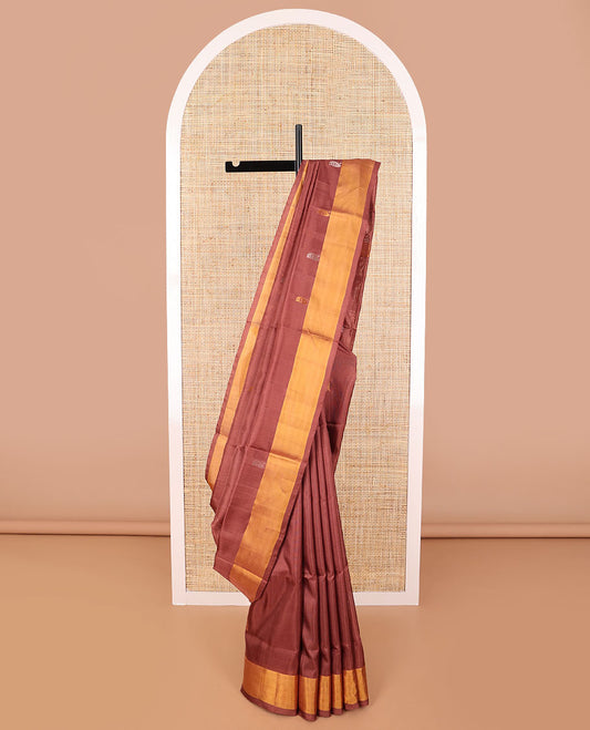Brown floral design uppada saree with contrast zari border & floral design pallu