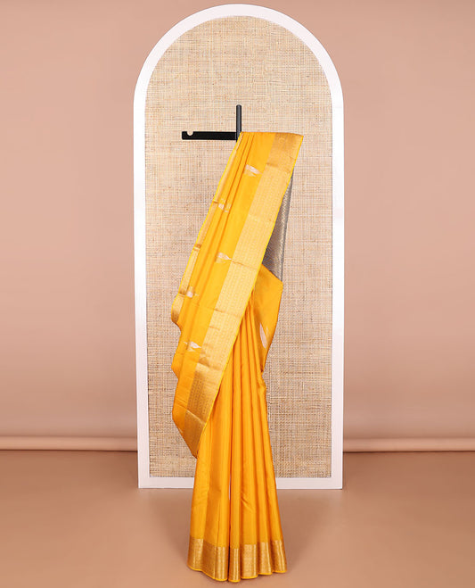 Orange leaf buttas vasundhara elite silk saree with self intricate zari design border & geometric design pallu