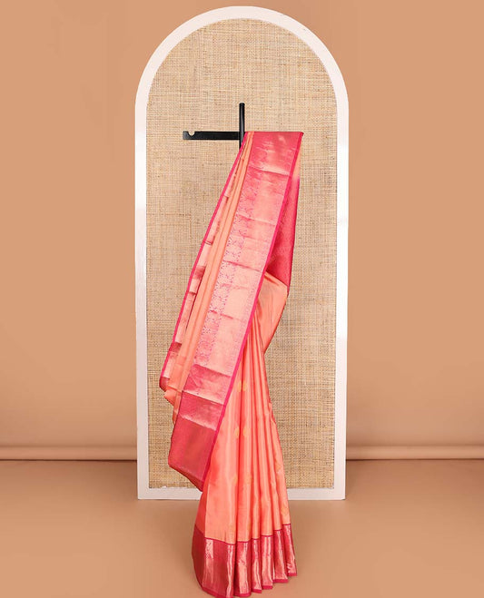 Orange zari buttas Vasundhara silk mix saree, contrast border of kodi visiry, and then kuli kann design, and jaal pallu