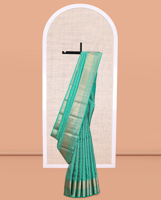 Turquoise Jacquard Design Kanchipuram Wedding Silk Saree