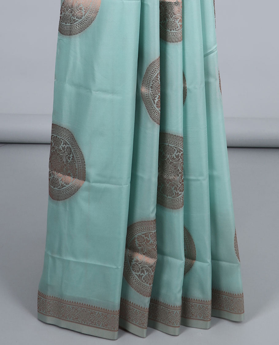 Blue butter silk saree with chakram zari buttas, zari border & self-pallu of traditional designs