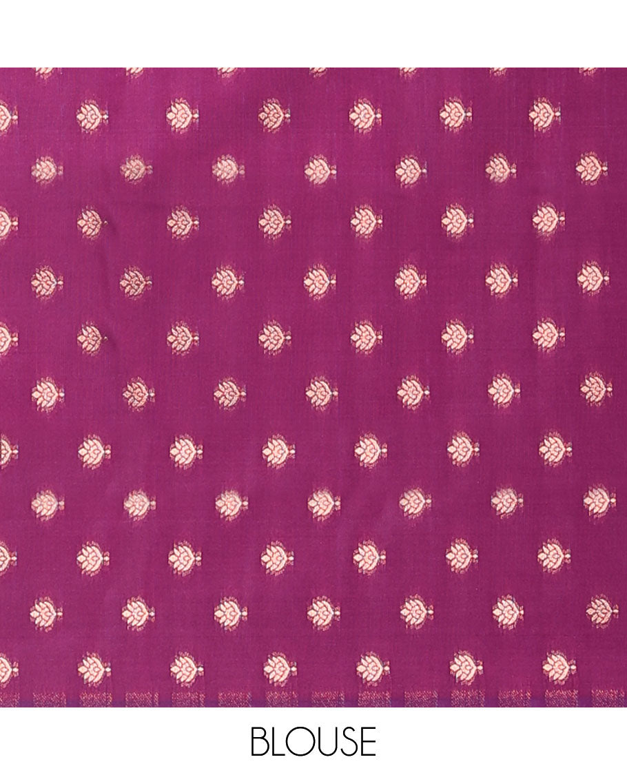 Pink butter silk saree with zari buttas, contrast zari border of floral designs & pallu of intricate designs