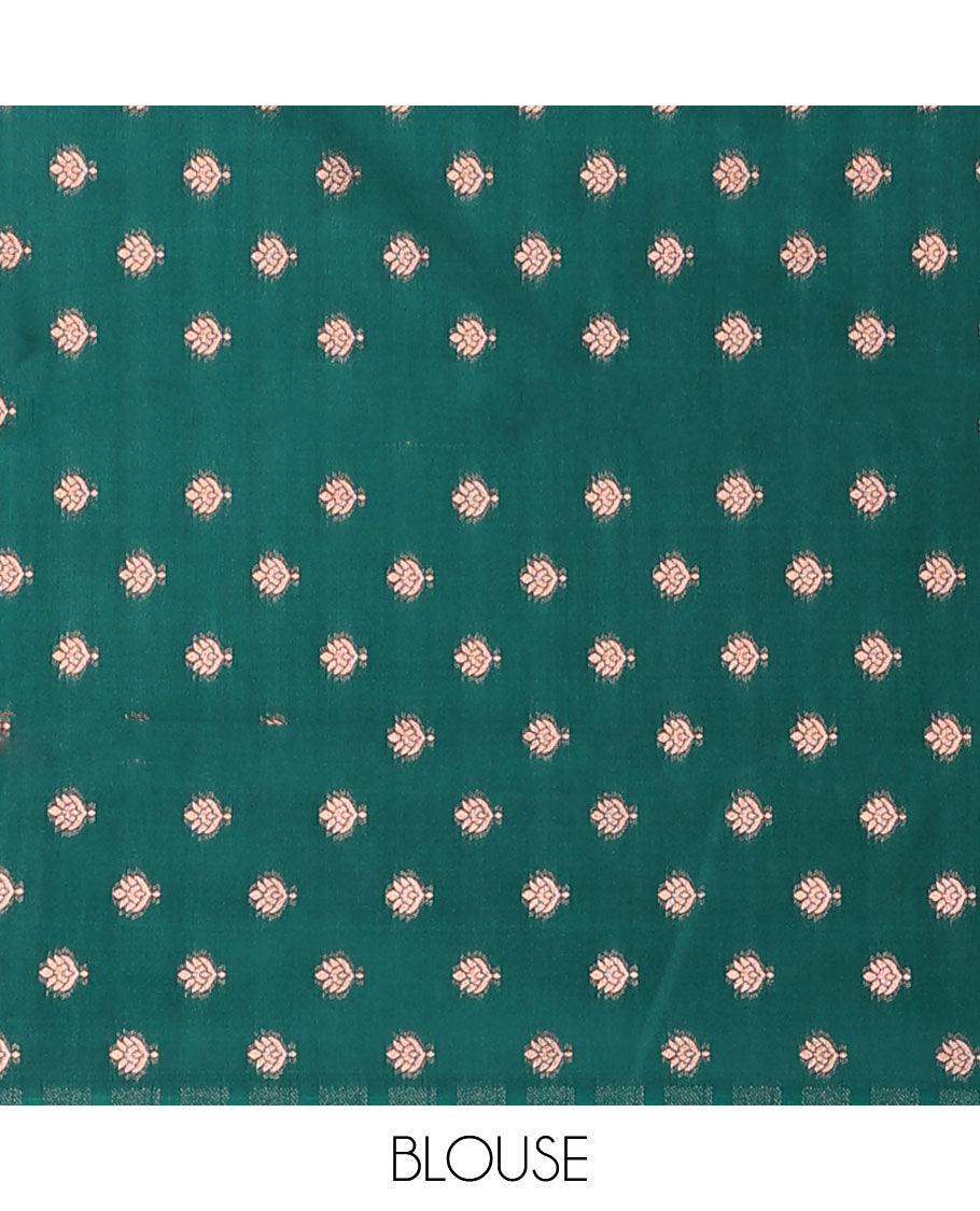 Blue butter silk saree with zari buttas, contrast zari border of floral designs & pallu of intricate designs