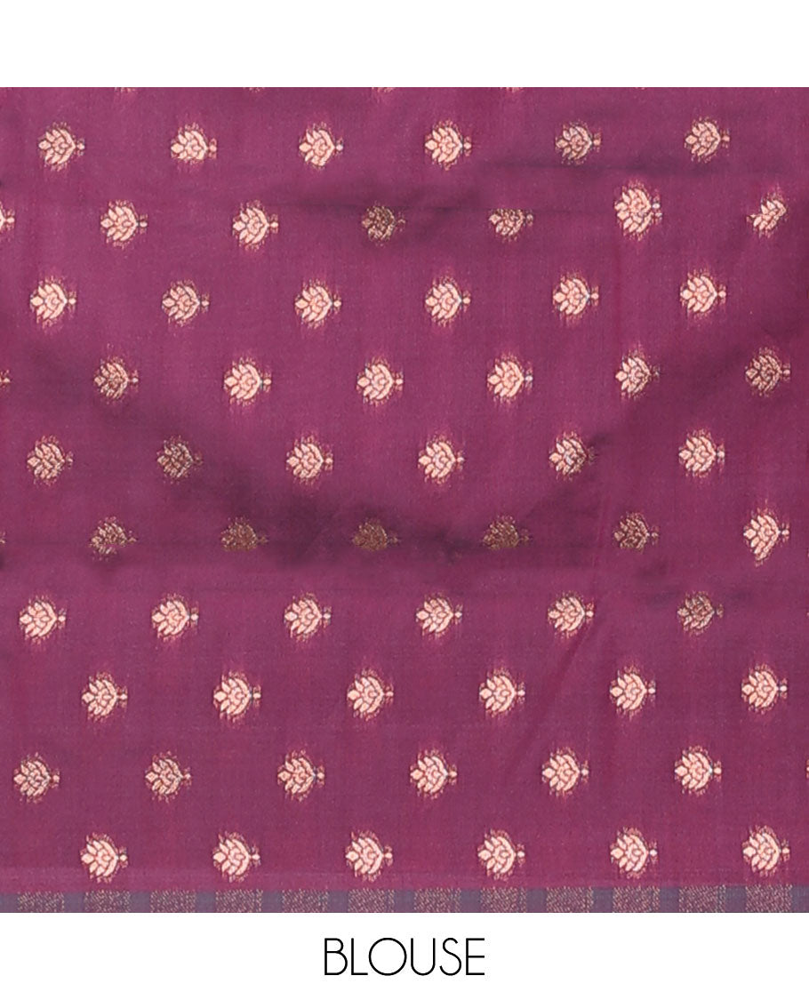 Blue butter silk saree with zari buttas, contrast zari border of floral designs & pallu of intricate designs