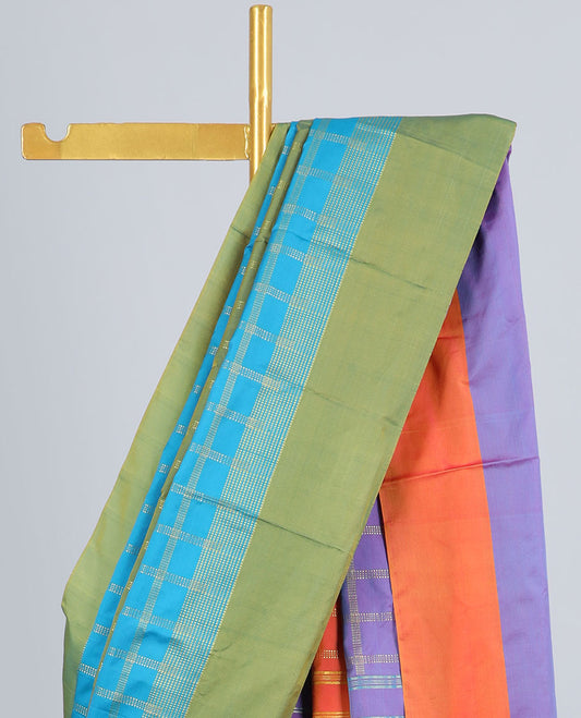 Multi-color zari checked design arani gift saree, contrast plain border & pallu of zari checked design