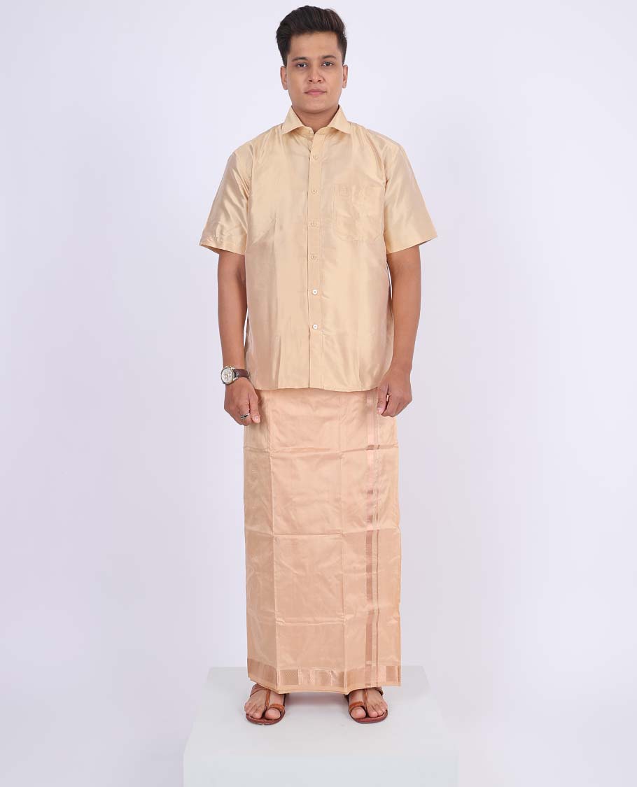 Bronze Kanchipuram pure silk double-layer dhoti with zari border