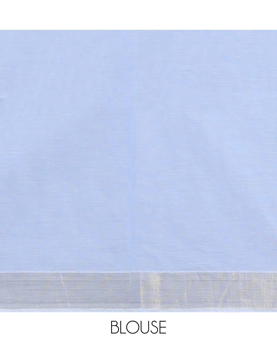 Blue striped jute cotton saree, self-border & pallu of stripes 