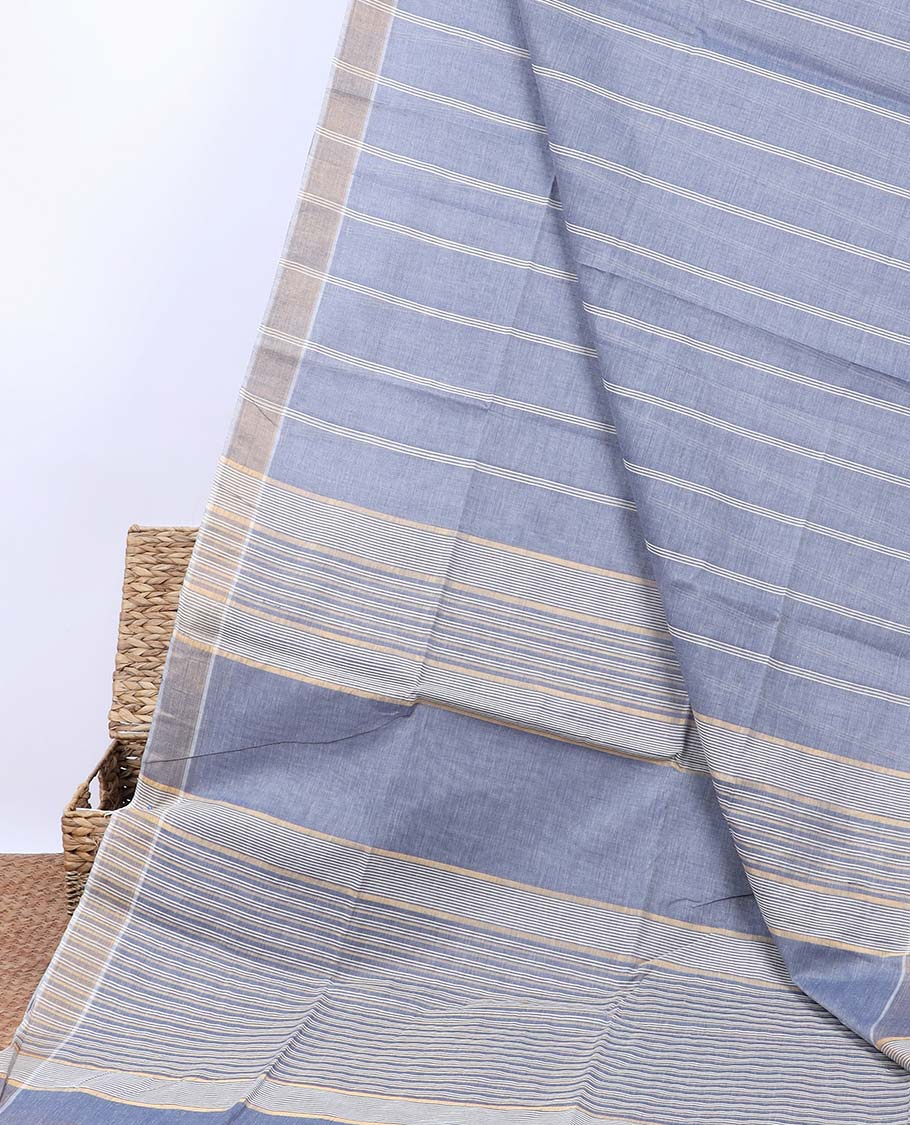 Grey striped jute cotton saree, self-border & pallu of stripes 