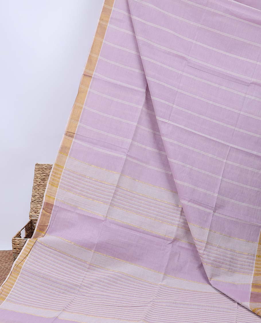 Lavender striped jute cotton saree, self-border & pallu of stripes 
