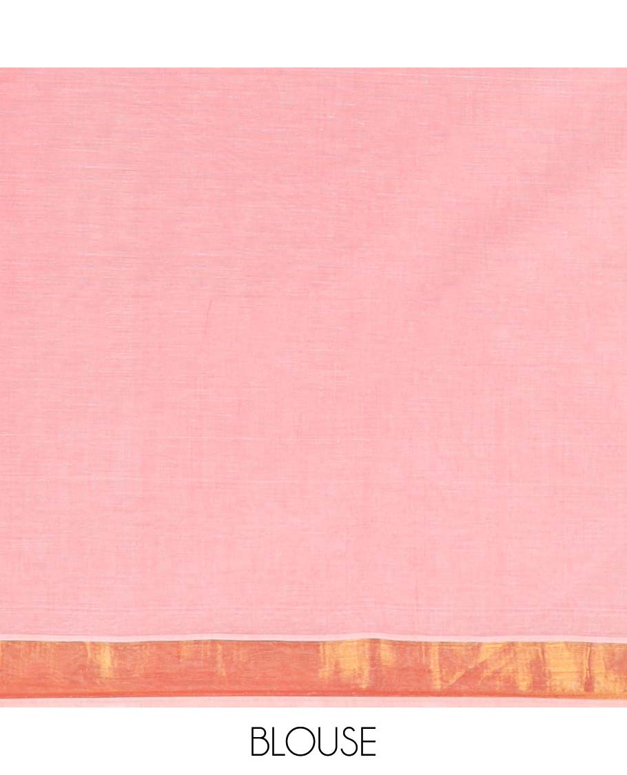 Pink striped jute cotton saree, self-border & pallu of stripes 