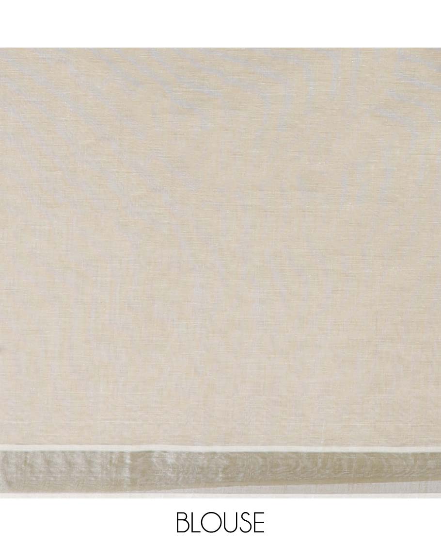 Beige striped jute cotton saree, self-border & pallu of stripes 