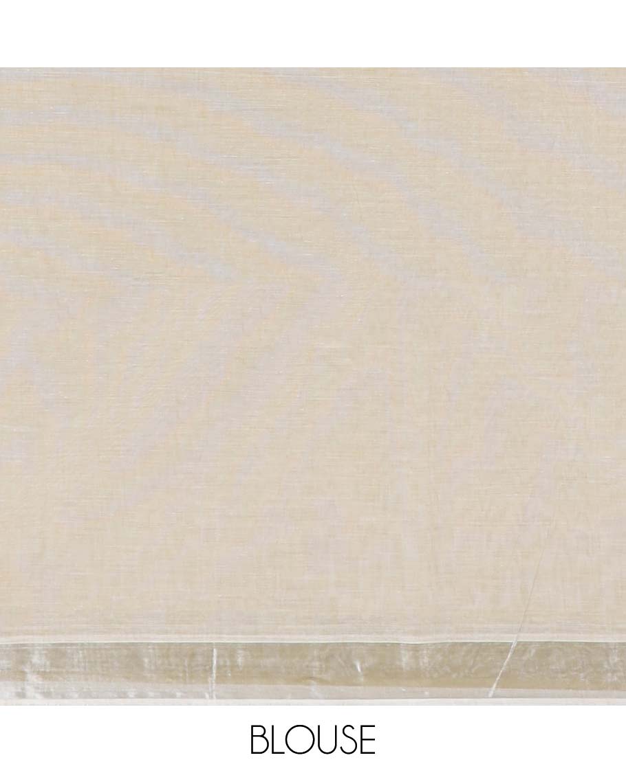 Beige striped jute cotton saree, self-border & pallu of stripes 