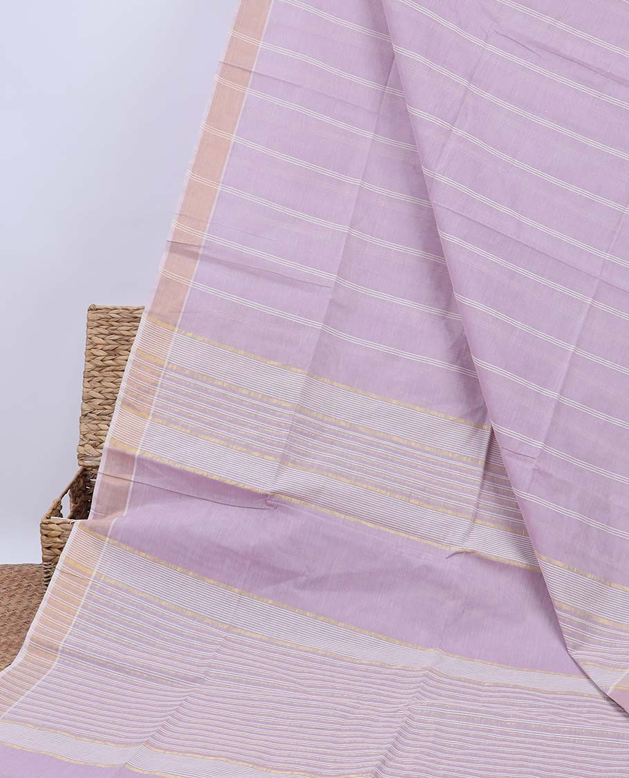 Pale lavender striped jute cotton saree, self-border & pallu of stripes 