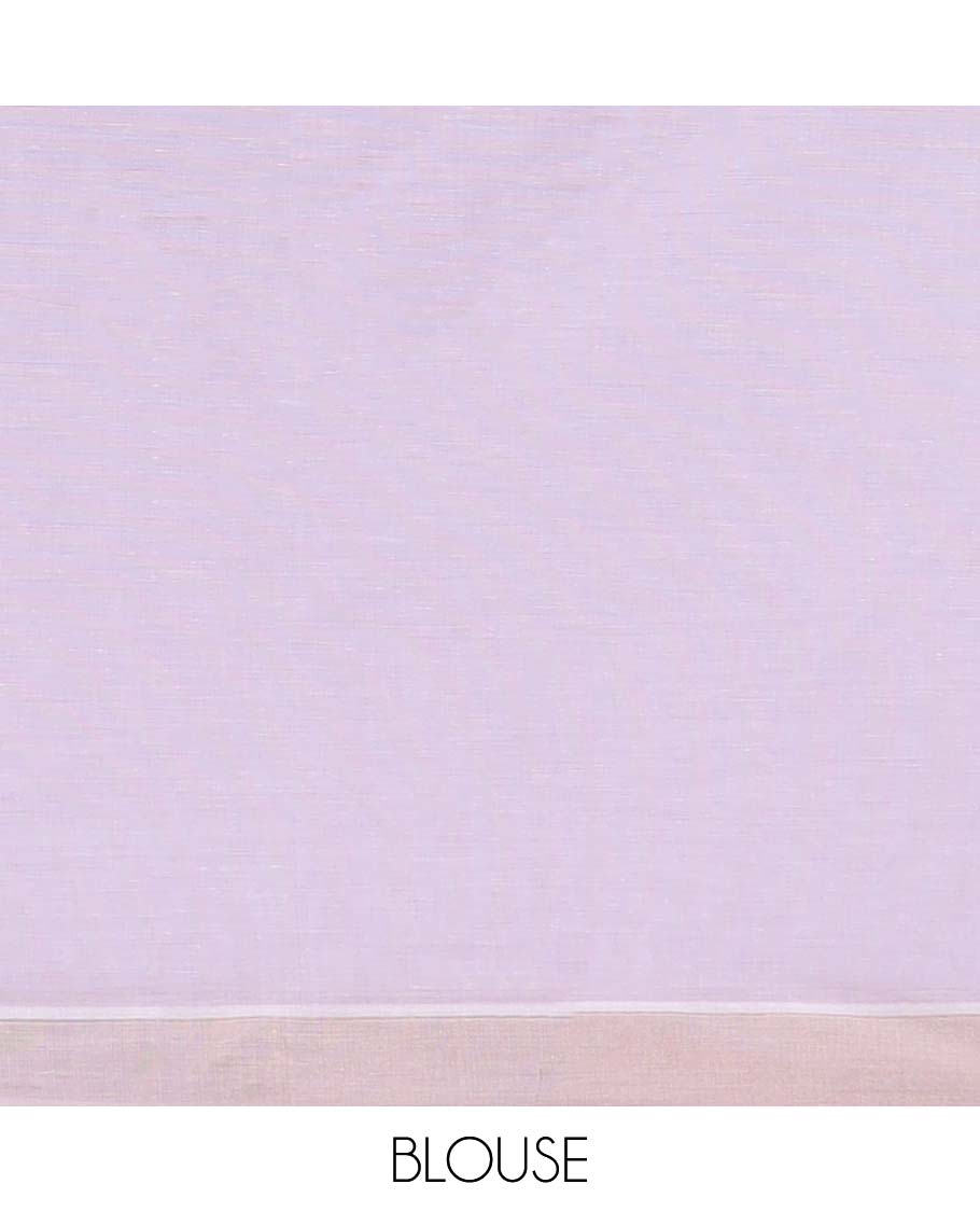 Pale lavender striped jute cotton saree, self-border & pallu of stripes 