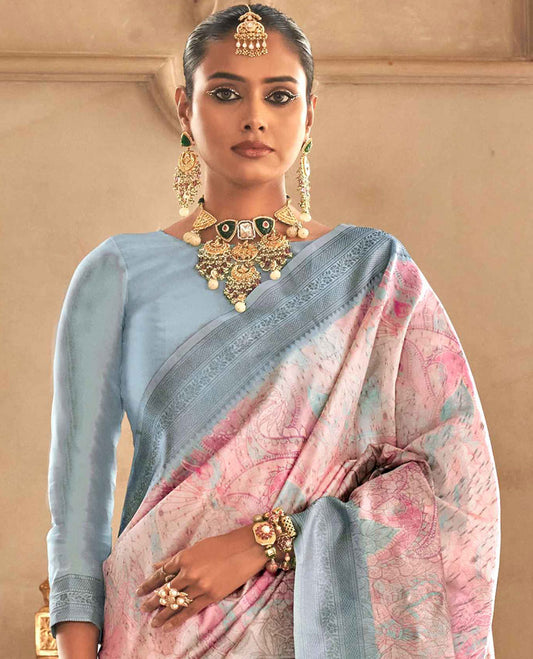 Pink intricate floral & paisley saree, contrast traditional design & pallu of intricate designs