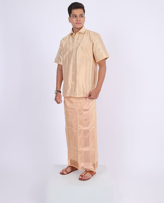 Bronze zari border double-layer kanchipuram wedding pure silk dhoti