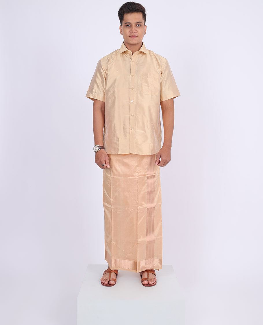 Bronze zari border double-layer kanchipuram wedding pure silk dhoti
