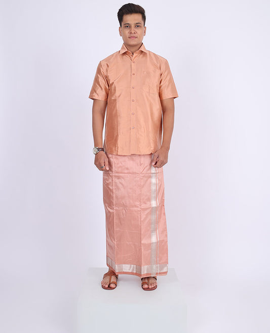 Rose gold kuyil kann zari border double-layer kanchipuram wedding pure silk dhoti