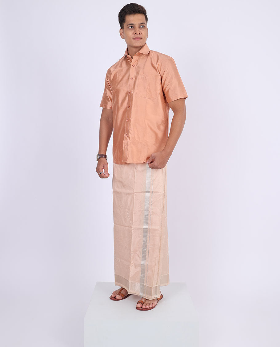 Light sandal kuyil kann zari border double-layer kanchipuram wedding pure silk dhoti