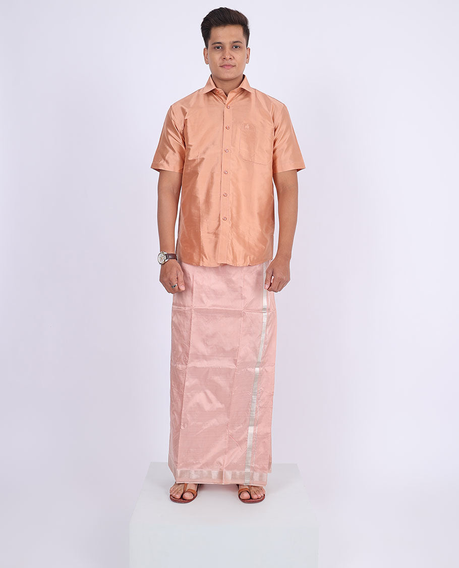 Rose gold kuyil kann zari border double-layer kanchipuram wedding pure silk dhoti