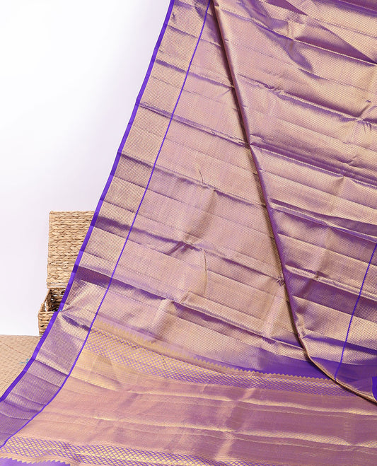 Blue zari jacquard kancheepuram silk saree, zari border of traditional designs & pallu of jaal & diagonal stripes