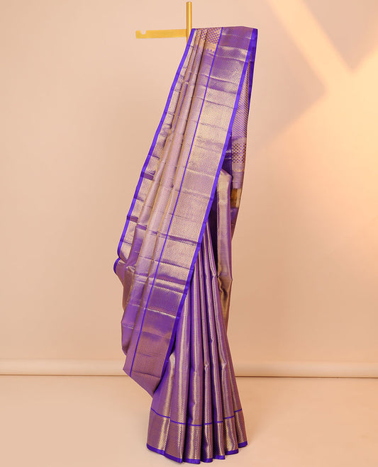 Blue zari jacquard kancheepuram silk saree, zari border of traditional designs & pallu of jaal & diagonal stripes