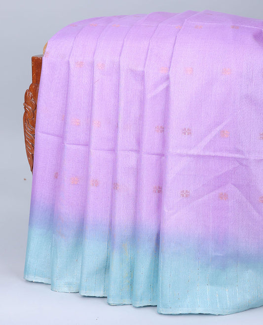 Lavender linen cotton saree with buttas, contrast border & pallu of sequins stripe embroidery