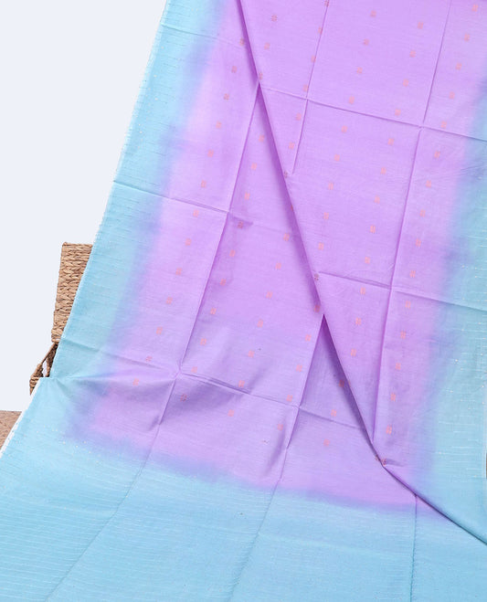Lavender linen cotton saree with buttas, contrast border & pallu of sequins stripe embroidery