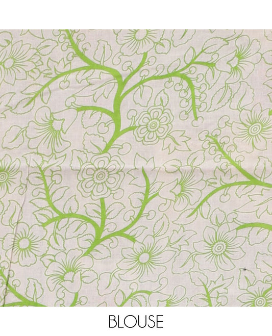 Off-white animal & human machine printed kalamkari cotton saree,floral creeper border & floral & human motif pallu