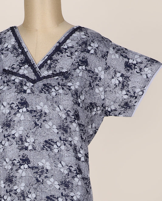 Grey floral & abstract-style printed v-neck half-sleeve nighty