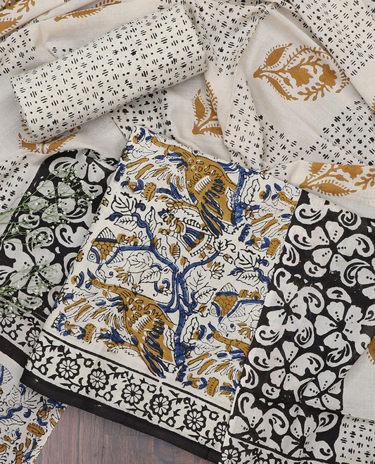 Multi-color jaipur cotton material chudidhar,intricate print top, geometric printed bottom & intricately printed dupatta