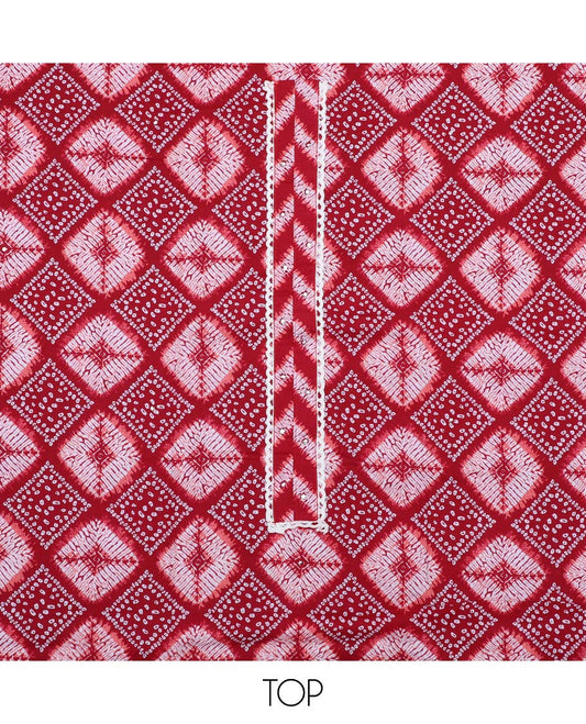 Maroon Jaipur cotton material chudidhar set, intricately printed top, printed bottom & dupatta of lehariya stripes
