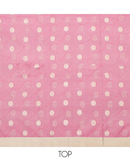 Pink material chudidhar set, zig-zag spare stripes & flower buttas top, plain bottom & striped dupatta