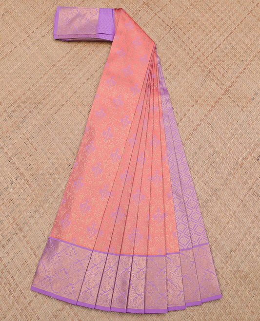 Pink jacquard wedding silksaree, contrast intricate border & pallu of jaal designs
