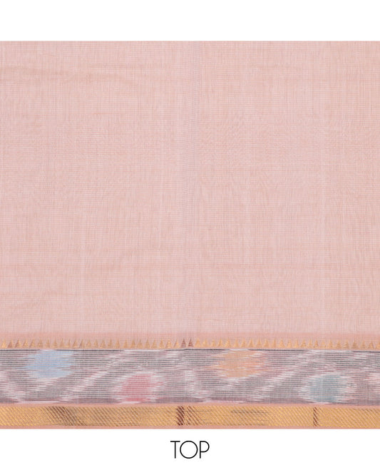 Pale orange material chudidhar set,ikkat border cotton top, contrast plain bottom & zari ikkat border dupatta of stripes