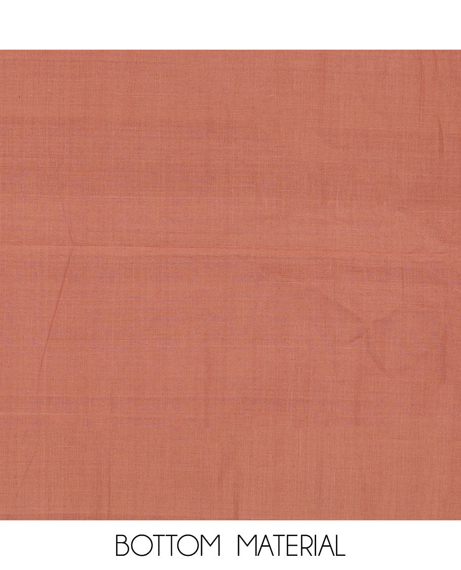 Pale orange material chudidhar set,ikkat border cotton top, contrast plain bottom & zari ikkat border dupatta of stripes