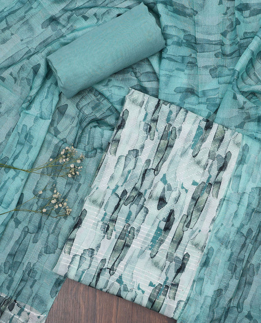 Blue material chudidhar set, abstract-style printed top, plain bottom & abstract-style printed dupatta