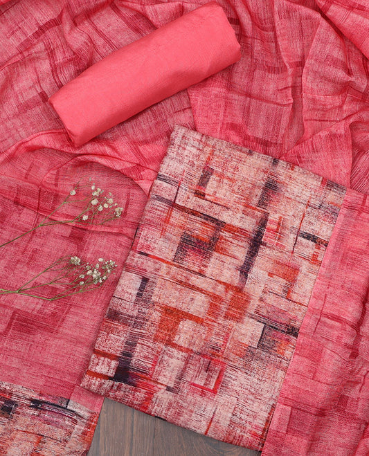 Pink material chudidhar set, abstract-style printed top, plain bottom & abstract-style printed dupatta