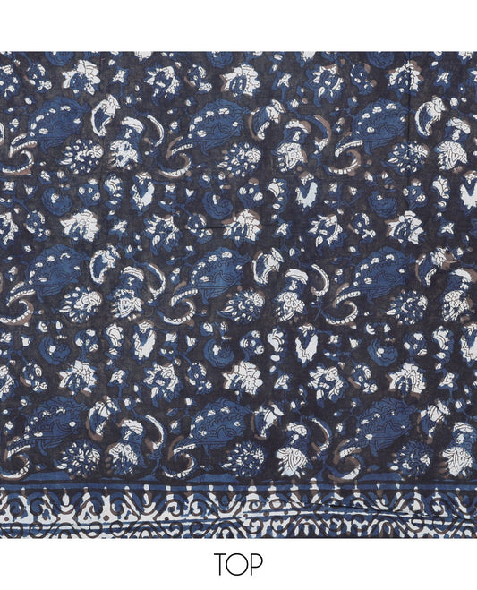 Blue material chudidhar set, floral printed top, printed bottom & dupatta of geometric designs