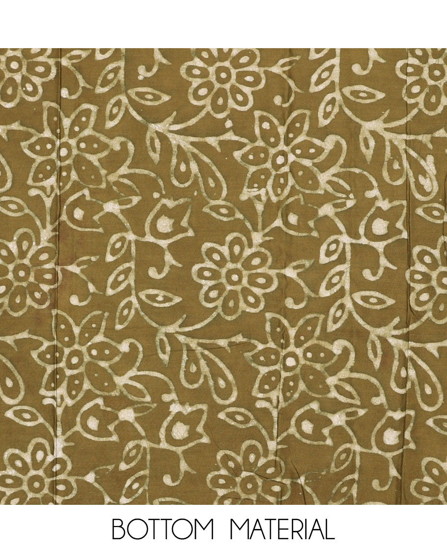Green material chudidhar set,floral vine printed top,batik floral vine printed bottom & batik floral printed dupatta