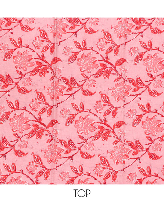 Pink material chudidhar set, floral vine printed top, chevron printed bottom & floral motifs printed dupatta