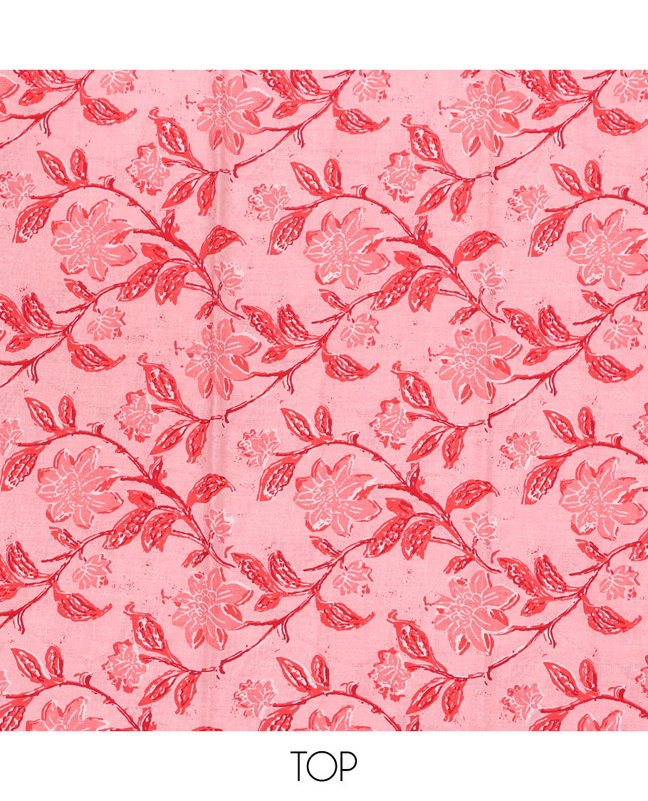 Pink material chudidhar set, floral vine printed top, chevron printed bottom & floral motifs printed dupatta