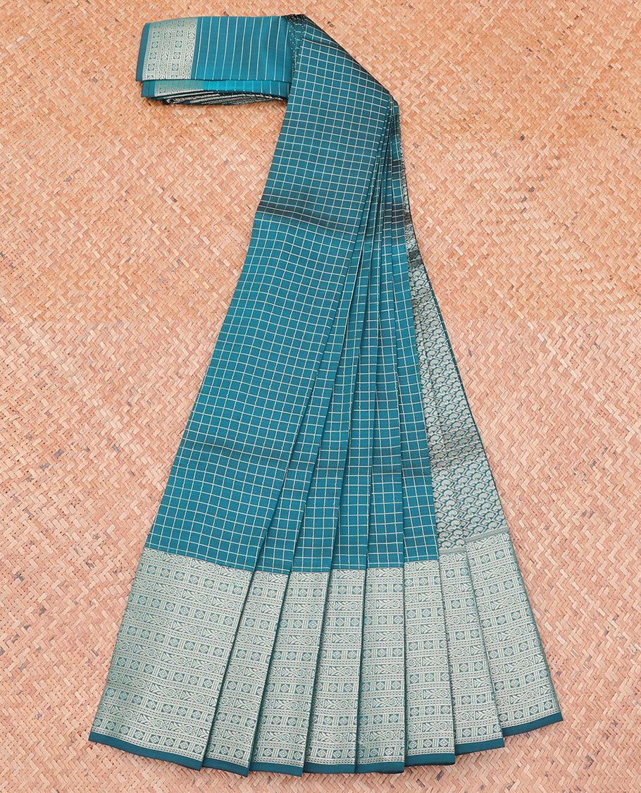 Green checked vasundhara silk mix saree, traditional motifs border & pallu of chevron & manga designs